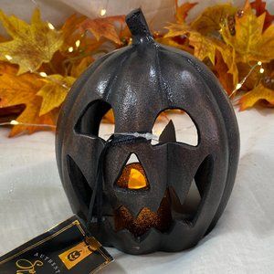 Halloween Pierced Bronze Metal Jack O Lantern Candle Votive Holder New Spooky NW